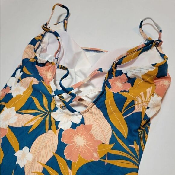 Kona Sol Over Shoulder One Piece Swimsuit Botanical Lagoon Print - Picture 6 of 9